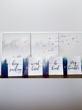 💪Motivational (4) Piece Wall Art “Work Hard, Stay Humble, Be Kind, Keep Smiling”